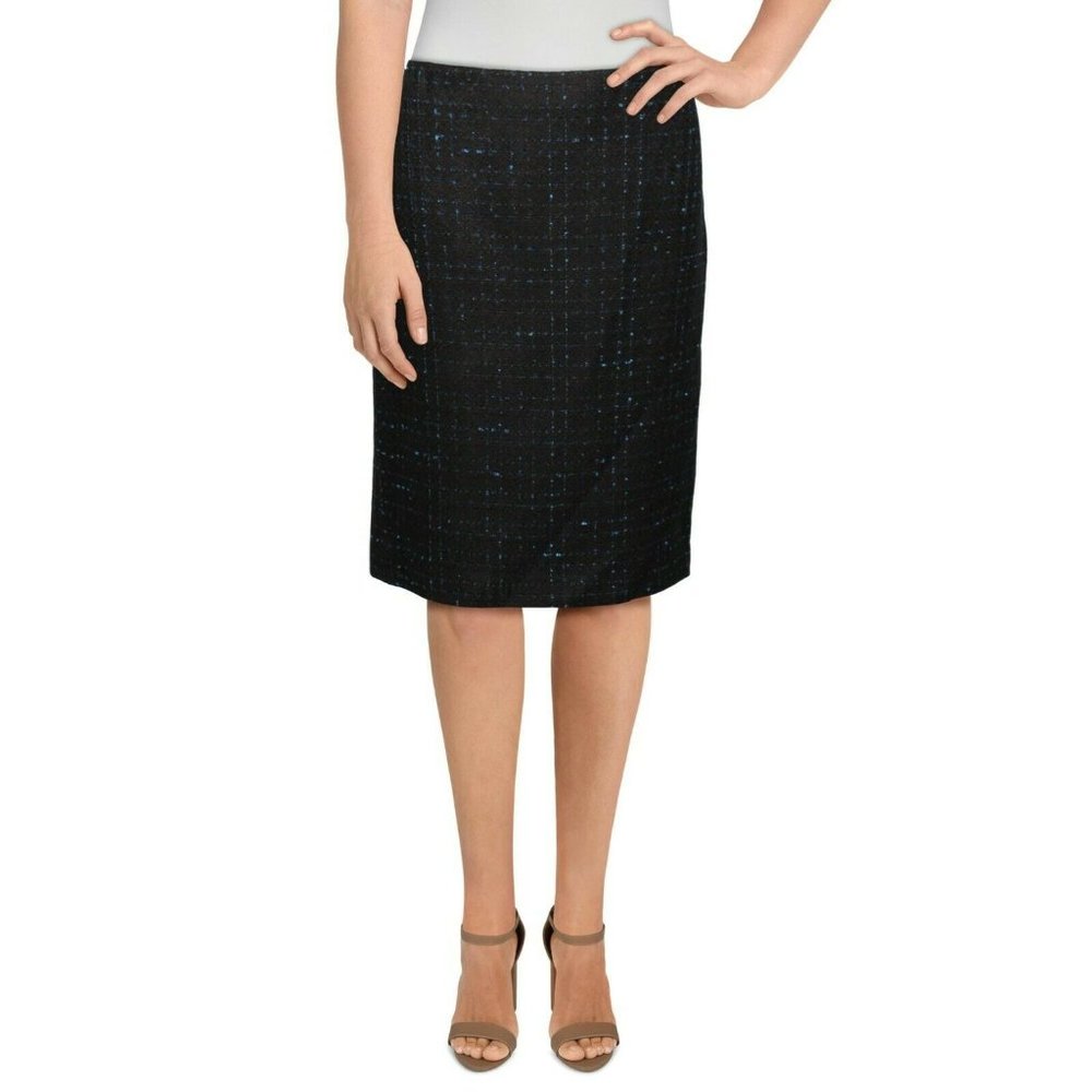 Anne Klein Black Spruce Tweed Straight Skirt New Sz 14